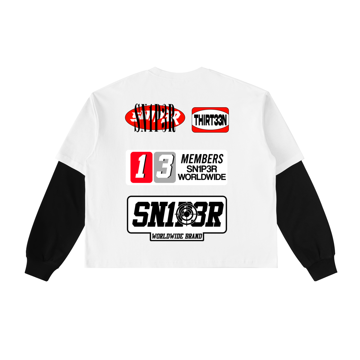 SN1P3R S3 Layered Contrast Sleeve Cotton T-Shirt