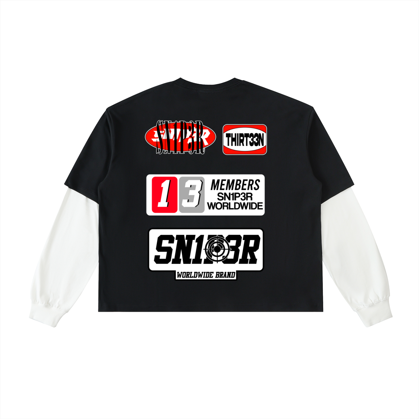 SN1P3R S3 Layered Contrast Sleeve Cotton T-Shirt